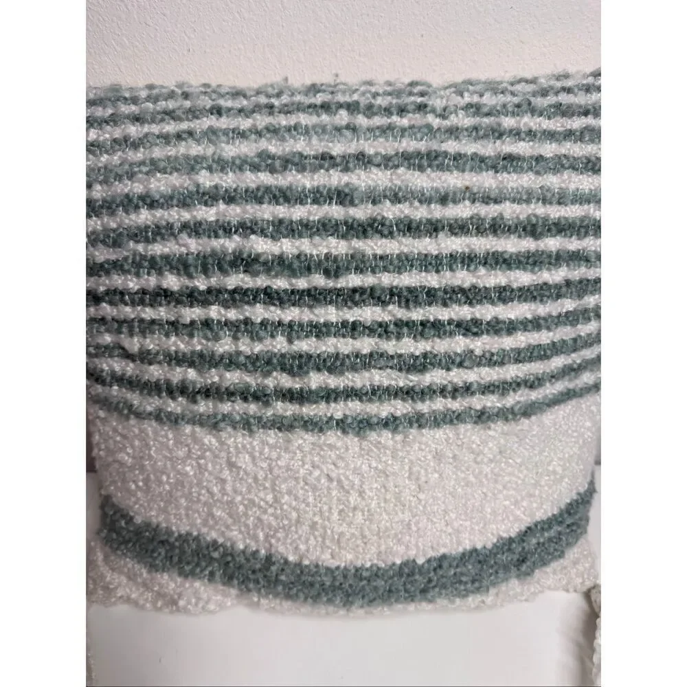 At Home Grayson Green White Knit Towed Striped Cushion